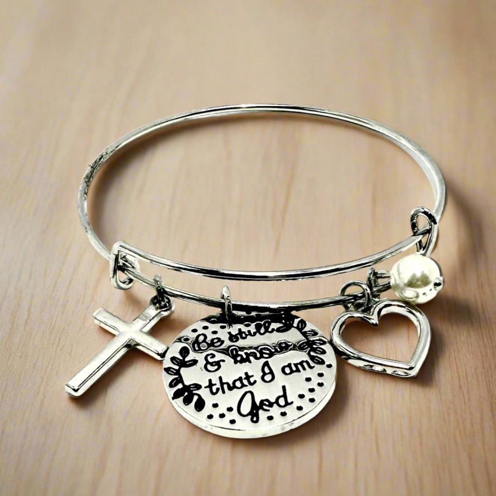 Be Still & Know That I Am God Silver Bracelet, I Love This Life NWOT Charm